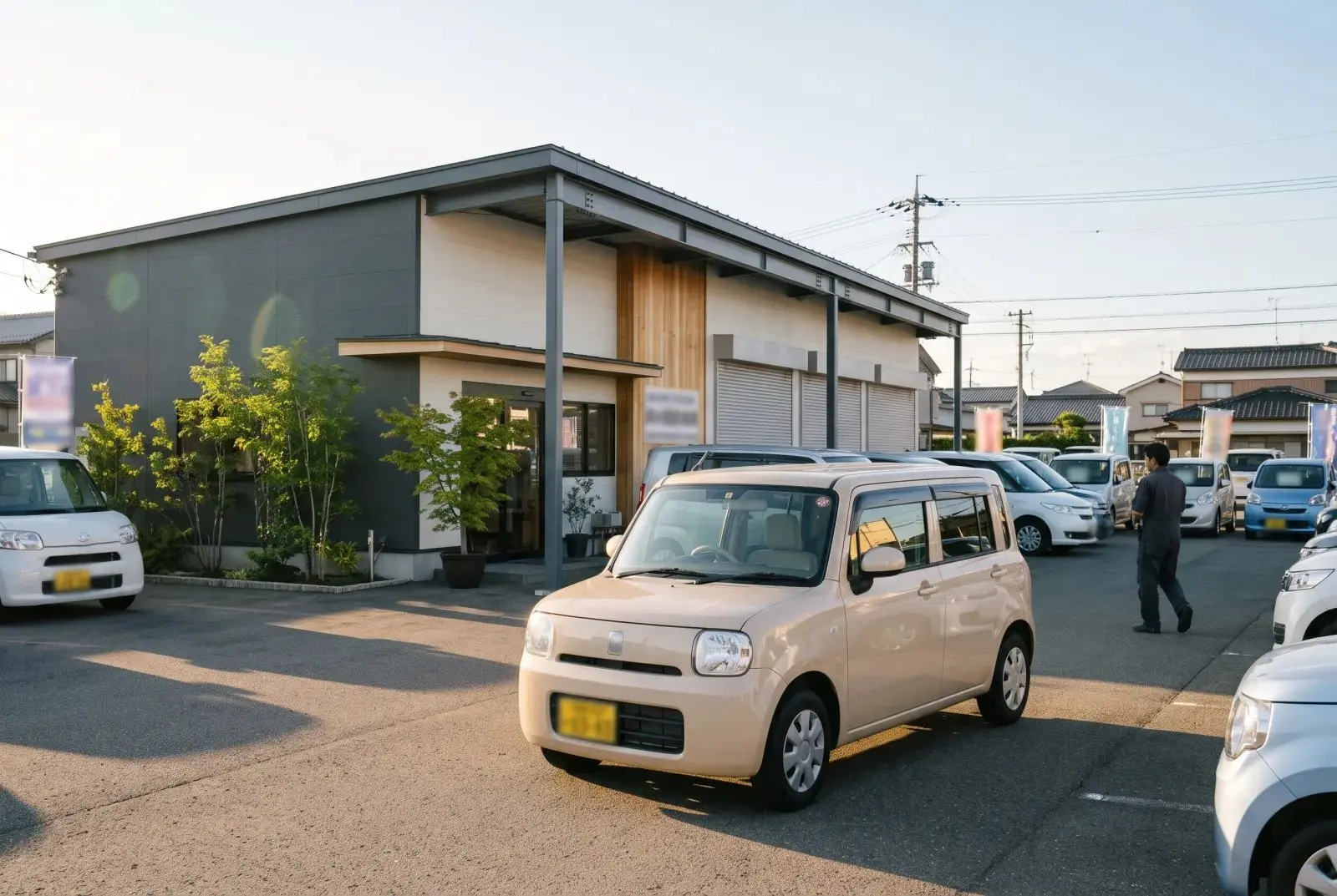 のぼり旗のない、静かな中古車展示場
